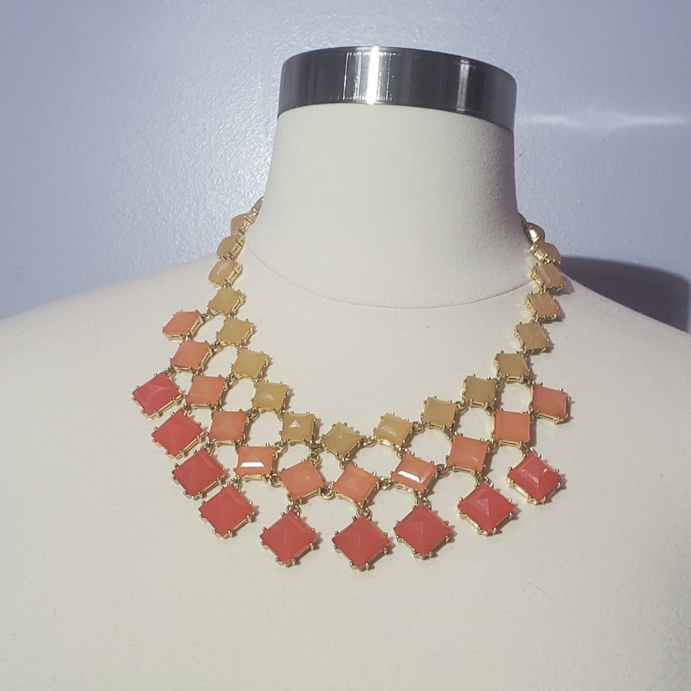 Orange color gradual statement bib necklace